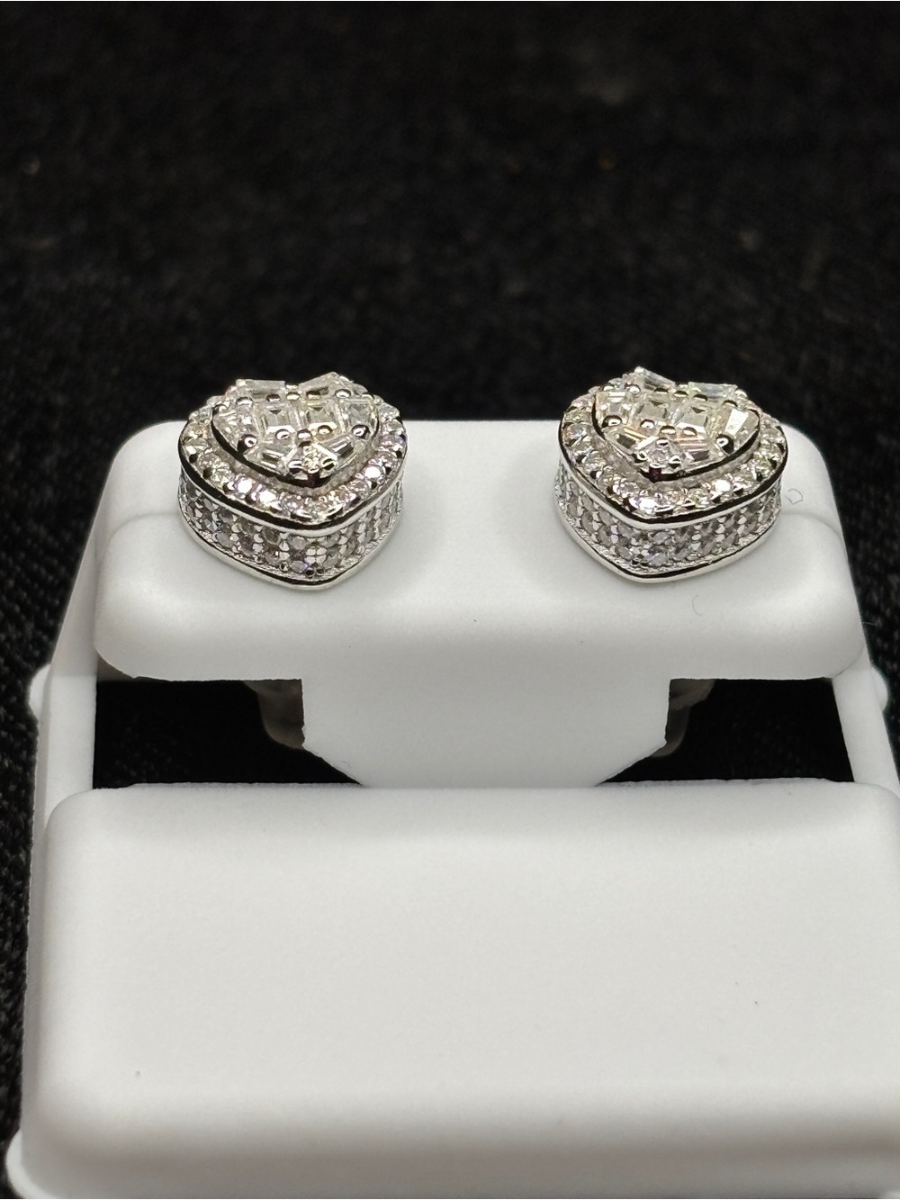 .925 Sterling Silver 1.8 CTW VVS Moissanite Heart Halo Earrings - Picture 7 of 12